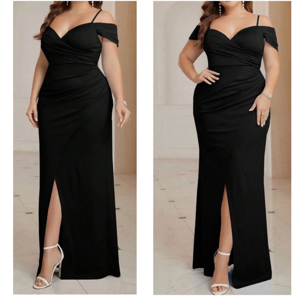 Luxe Cold Shoulder Split Hem High Waisted Party Formal Prom Wedding Dress - Picture 1 of 6